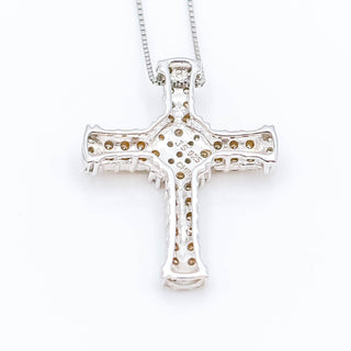 Diamond Cross Sterling Silver Pendant Necklace With 18k Gold Plating
