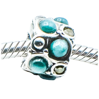 CHAMILIA Teal Stone Cabochon Sterling Silver Charm Bead with SWAROVSKI Crystals