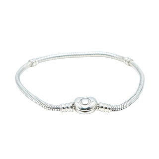 PANDORA Sterling Silver Snake Chain Bracelet With Pandora Logo Heart Clasp - 7.1 Inches