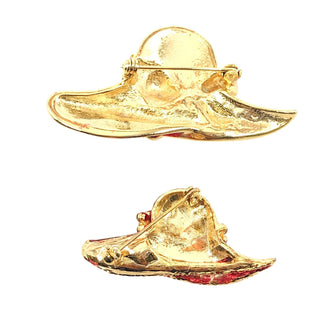 Two Vintage Red Hat Society Rhinestone And Enamel Brooches