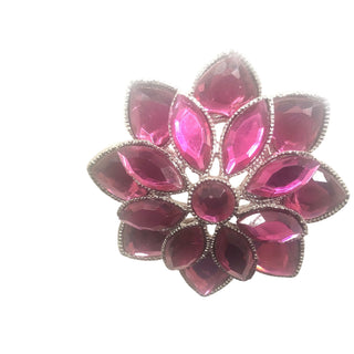 Vintage Silver Tone Flower Brooch With Faceted Pink Rhinestones