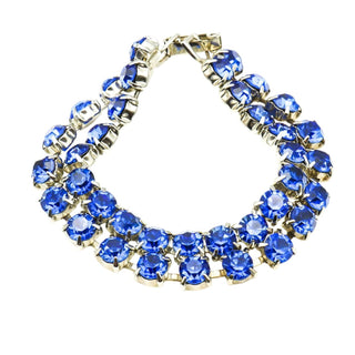 Vintage Royal Blue Rhinestone Parure Necklace, Bracelet and Earrings