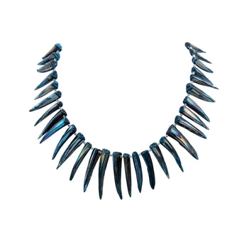 Vintage 16 to 17.5-Inch Blue Abalone Shell Necklace Earring Set