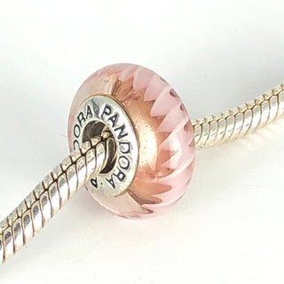 PANDORA Pink Zig Zag 925 ALE Sterling Silver Charm Pink Murano Glass Bead 790620 - Retired