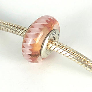 PANDORA Pink Zig Zag 925 ALE Sterling Silver Charm Pink Murano Glass Bead 790620 - Retired
