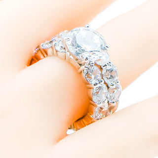 Sparkling Double Ring Set With Cubic Zirconia Size 7.5 in Sterling Silver