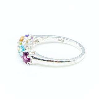 Sterling Silver Multi-Gemstone Ring With Heart Shaped Stones Size 7