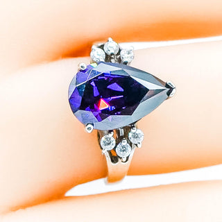 Sterling Silver Purple CZ Teardrop Ring Size 6