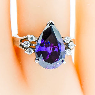 Sterling Silver Purple CZ Teardrop Ring Size 6