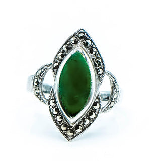 Vintage Sterling Silver Nephrite Jade And Marcasite Ring Size 8