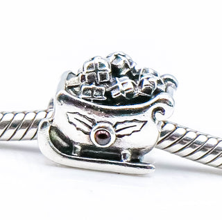 PANDORA Santa's Sleigh Sterling Silver Christmas Charm With Garnet