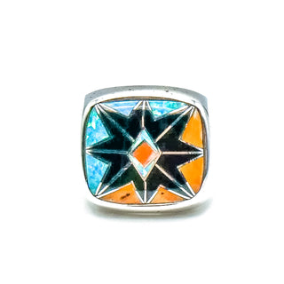 Sterling Silver Native American Inlay Ring Size 7
