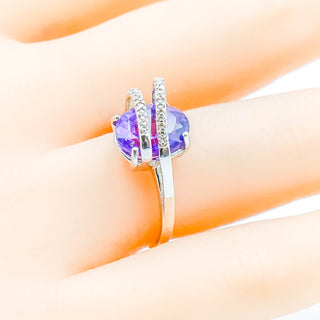 Sterling Silver Amethyst & Diamond Ring Size 7