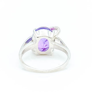 Sterling Silver Amethyst & Diamond Ring Size 7