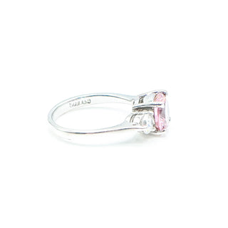 Sterling Silver Pink Tourmaline And White Zircon Three-Stone Ring Size 7