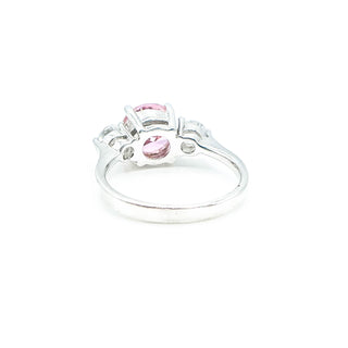 Sterling Silver Pink Tourmaline And White Zircon Three-Stone Ring Size 7