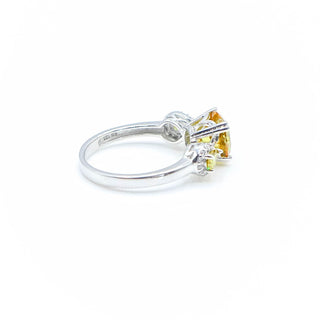 Sterling Silver Yellow CZ And White Zircon Three-Stone Ring Size 7.5