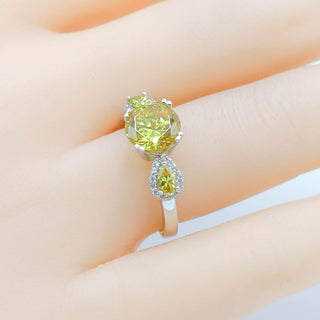 Sterling Silver Yellow CZ And White Zircon Three-Stone Ring Size 7.5