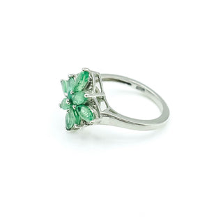 Sterling Silver Emerald Floral Ring Size 5