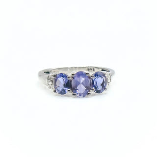 Sterling Silver Blue Iolite Three-Stone Ring Size 5