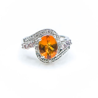 Sterling Silver Citrine, Tourmaline & Diamonds Ring Size 5