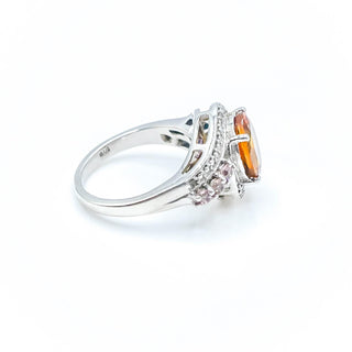 Sterling Silver Citrine, Tourmaline & Diamonds Ring Size 5