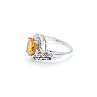 Sterling Silver Citrine, Tourmaline & Diamonds Ring Size 5