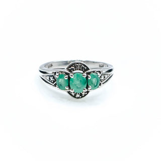 Sterling Silver Natural Emerald Three Stone Ring Size 5