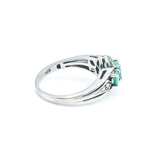 Sterling Silver Natural Emerald Three Stone Ring Size 5