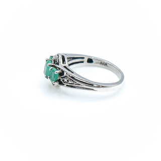 Sterling Silver Natural Emerald Three Stone Ring Size 5