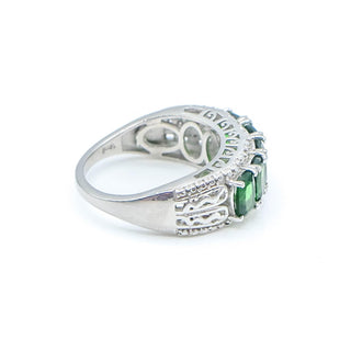 Sterling Silver Chrome Diopside Half Eternity Band Ring Size 8 With Diamonds
