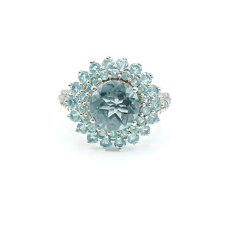 Sterling Silver Sea Foam Green Spinel, CZ & Diamond Double Halo Ring Size 8