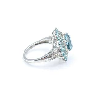 Sterling Silver Sea Foam Green Spinel, CZ & Diamond Double Halo Ring Size 8