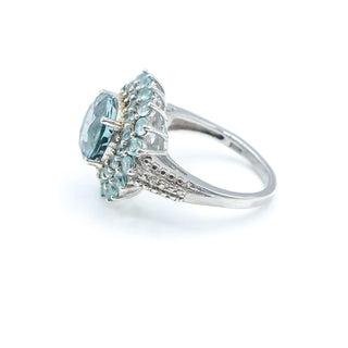 Sterling Silver Sea Foam Green Spinel, CZ & Diamond Double Halo Ring Size 8