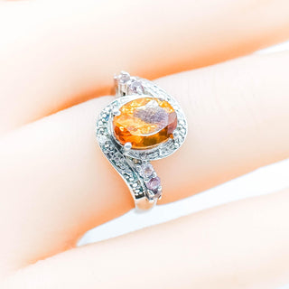Sterling Silver Citrine, Tourmaline & Diamonds Ring Size 5