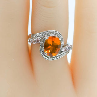 Sterling Silver Citrine, Tourmaline & Diamonds Ring Size 5
