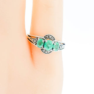 Sterling Silver Natural Emerald Three Stone Ring Size 5