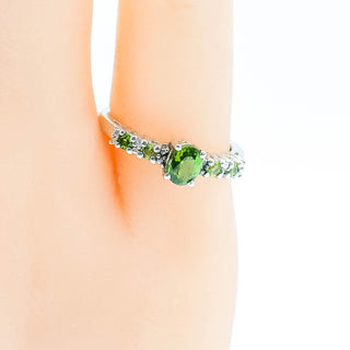 Sterling Silver Chrome Diopside And Diamond Ring Size 5.25