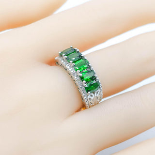 Sterling Silver Chrome Diopside Half Eternity Band Ring Size 8 With Diamonds