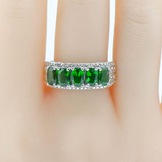 Sterling Silver Chrome Diopside Half Eternity Band Ring Size 8 With Diamonds