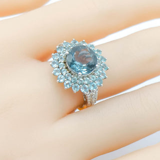 Sterling Silver Sea Foam Green Spinel, CZ & Diamond Double Halo Ring Size 8