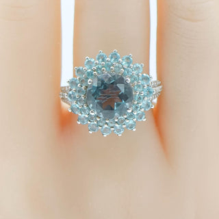 Sterling Silver Sea Foam Green Spinel, CZ & Diamond Double Halo Ring Size 8