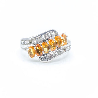 Sterling Silver Citrine & White Topaz Three Row Ring Size 8