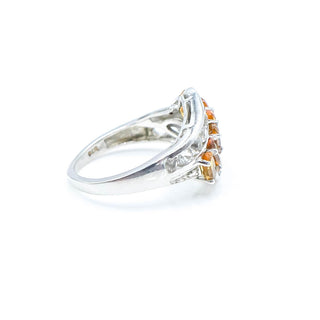Sterling Silver Citrine & White Topaz Three Row Ring Size 8