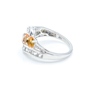 Sterling Silver Citrine & White Topaz Three Row Ring Size 8
