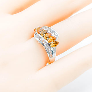 Sterling Silver Citrine & White Topaz Three Row Ring Size 8