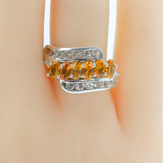 Sterling Silver Citrine & White Topaz Three Row Ring Size 8