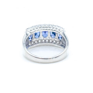 Sterling Silver Three Row Blue And White Cubic Zirconia Ring Size 8