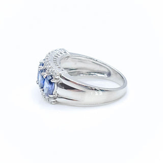 Sterling Silver Three Row Blue And White Cubic Zirconia Ring Size 8