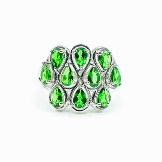 Sterling Silver Chrome Diopside Cluster Ring Size 7.25